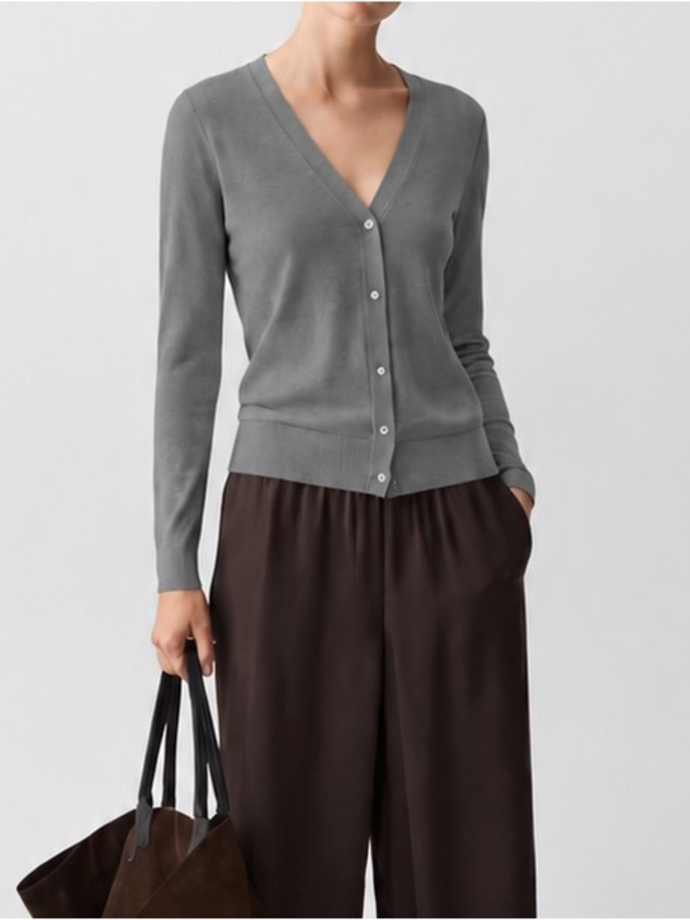 Theory Silk Cashmere V-Neck Cardigan – Gray – Size S